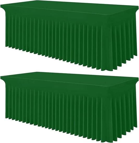 Smiry Spandex Tablecloth 2 Pack, Elastic Fitted Stretch Tablecloth for 6FT Rectangle Tables, Waterproof Washable Table Cover Skirt for Wedding, Banquet & Parties (Emerald Green, 72Lx30Wx30H Inch)