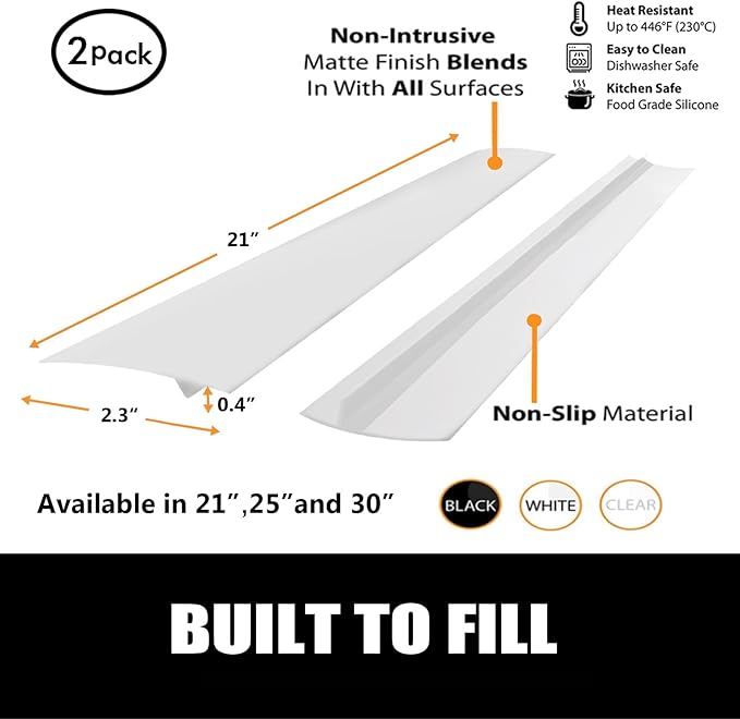 SEVCHY Silicone Stove Gap Covers (2 pack), Oven Gap Filler, Heat Resistant Stove Gap Filler, Seal Gap between Stovetop and Counter, Easy Clean (21 inch, White)