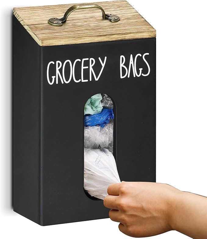 Farmhouse Grocery Bag Holder for Plastic Bags,Plastic Bag Holders for Grocery Bags,Bag Holder for Plastic Bags Groceries Store with Lid,Plastic Bag Holder Under Sink for Kitchen Storage Organization