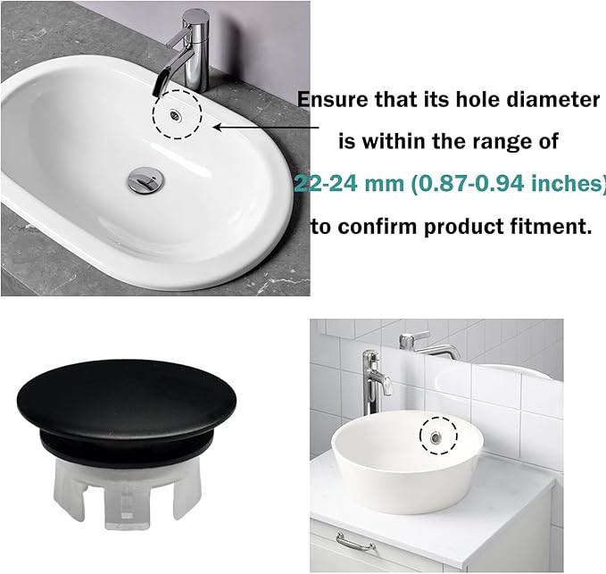 Sink Overflow Hole Cover Basin Trim Insert for Home, Sink, Bathroom, Kitchen Decorative Sink Drain Cap, Double Layer Copper Solid Chrome Overflow Cover(Black)