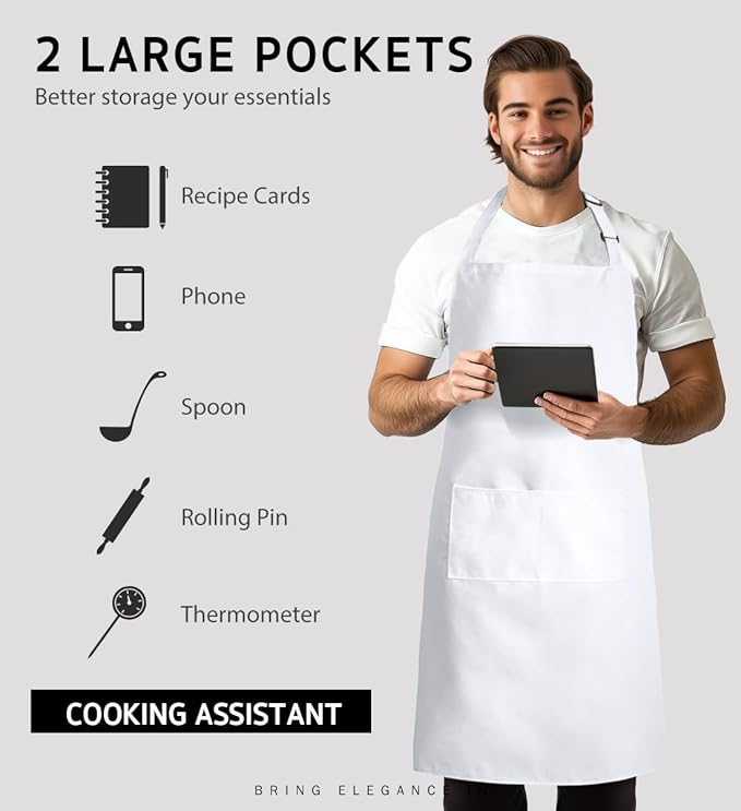 Syntus Apron for Men Women, Adjustable Cooking Kitchen Chef Aprons with 2 Pockets