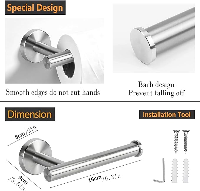 Toilet Paper Holder - SUS 304 Stainless Steel Toilet Paper Holder Wall Mount, Toilet Paper Roll Holder for Bathroom, Kitchen, Washroom - Brushed Nickel