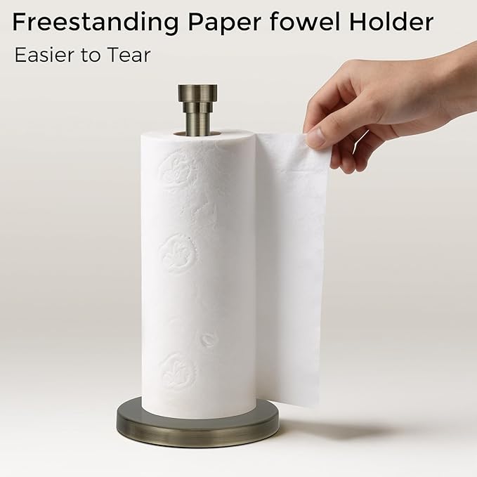 Antique Bronze Paper Towel Holder Countertop, Freestanding Paper Towel Stand with Weighted Non-Slip Base, Easy Assembly, Unique Decorative End Cap for Kitchen and Bathroom
