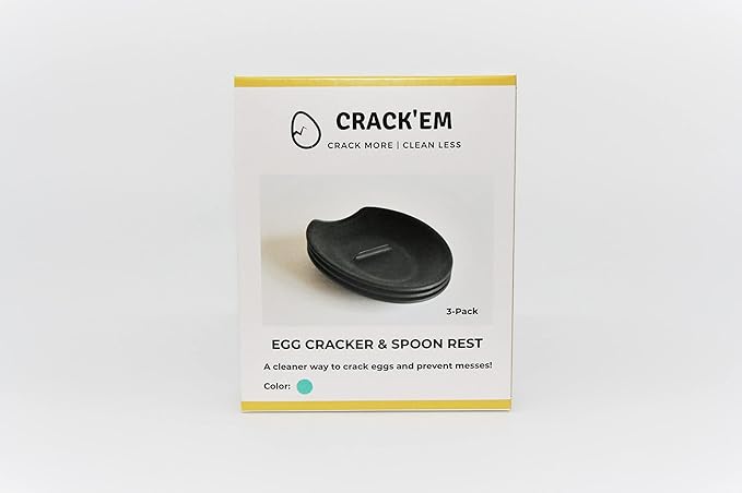 THE ORIGINAL Crack'em Egg Cracker & Spoon Rest (Limited Edition Aqua 3-Pack) - Perfectly Cracks Eggs & Contains Messes - Easy to Use & Clean - Great for Kids - Prevents Broken Yolks
