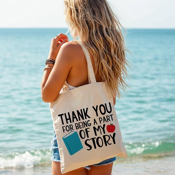 Teacher Canvas Tote Bag, Appreciation Gifts Reusable Grocery Bag for Teacher Friends Gym College, Thank You Gift
