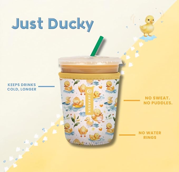 Sok It JavaSok Iced Coffee & Cold Soda Insulated Neoprene Cup Sleeve (Just Ducky, Large: 30-32oz)