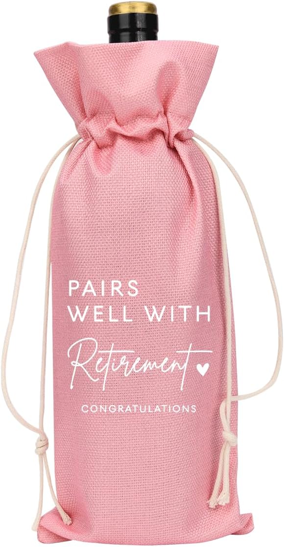 Pink Retirement Wine Bag Retirement Gifts for Women Men Farewell Gifts for Coworkers Going Away Gift for Friends Boss