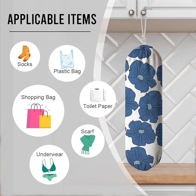 Flower Plastic Bag Holder, Garbage Shopping Trash Bags Carrier Organizer Dispenser, Reusable Grocery Bag Organizer, Wall Mount, Home Kitchen Essentials, Housewarming Gifts