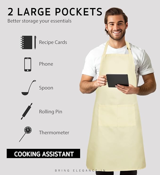 Syntus Apron for Men Women, Adjustable Cooking Kitchen Chef Aprons with 2 Pockets