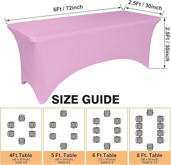 2 Pack 6 Feet Pink Spandex Tablecloth for Rectangular Tables, Fitted & Stretch, Washable, Wrinkle Resistant, Perfect for Event, Wedding, Party, Banquet, Cocktail, Festival, and Table Protector