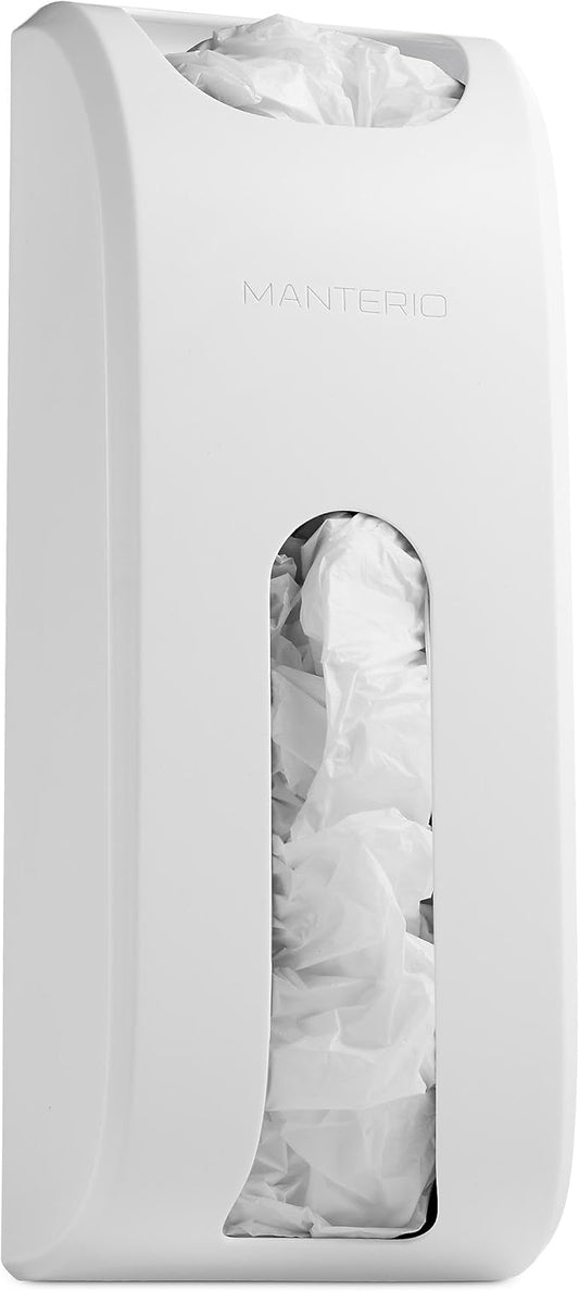 Manterio Plastic Bag Holder | UPGRADED Wall-Mount Grocery Bag Dispenser | Space-Saving Design | Easy Install | Smudge-Proof, Fingerprint-Resistant | White | Holds the Most Bags for Maximum Storage