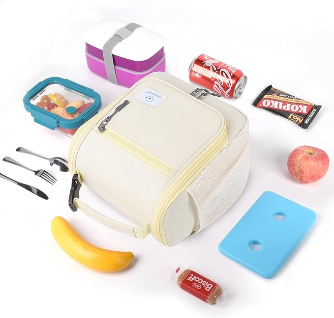 Genteen Kids Lunch Box, Insulated Lunch Bag for Kids, Toddler, Girl, and Boy; Holds Lunch Box, Water Bottle, & Snacks; Easy-Clean Water-Resistant Fabric & Multiple Zippered Pockets (Begie)