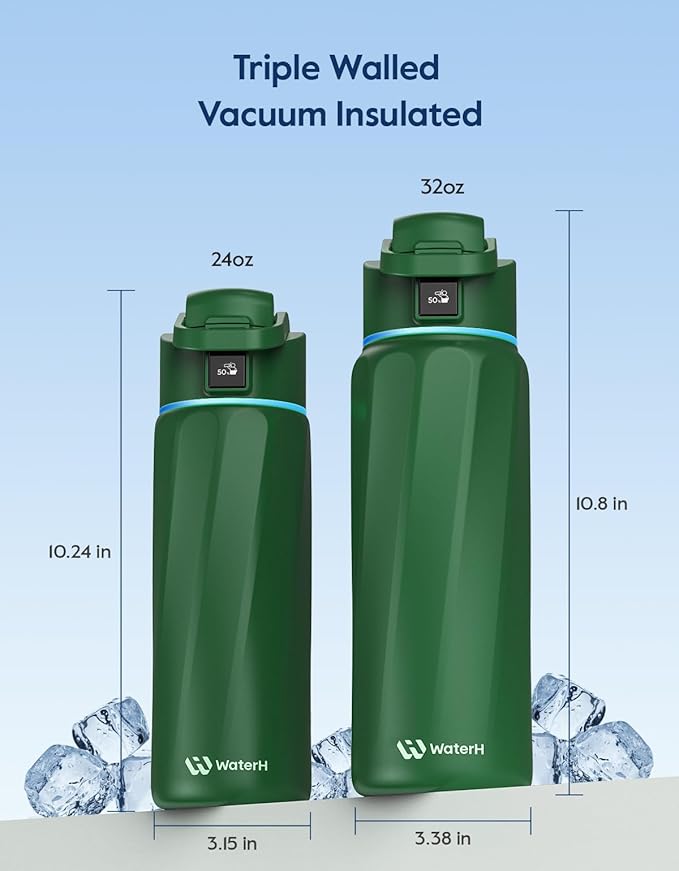 BOOST Smart Water Bottle with Reminder & Tracker, Double Wall Vacuum Insulated Bottles Stainless Steel, 32oz BPA-Free Wide Mouth for School, Gym, Office, Ideal for Father's Day