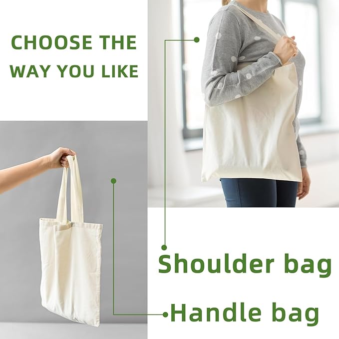 HECTOLIFE 6 I 12 I 24 I 48 Pack Canvas Tote Bags,Reusable Blank Canvas for Shopping Bags,Grocery Bags,DIY Gift Bags