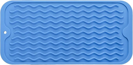 Silicone Dish Drying Mat for Multiple Usage,Easy clean,Eco-friendly,Heat-resistant Silicone Mat for Kitchen Counter or Sink,Refrigerator or Drawer Liner Lichen BlueL S 12 inches x 6 inches