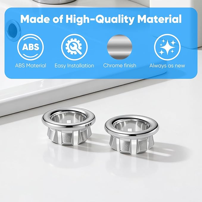 Sink Overflow Ring, 4-Pack Universal Fit Chrome Basin Trim Ring – Easy Installation Hole Insert Caps for Bathroom & Kitchen Sink Drain