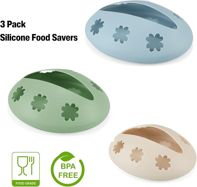 Emptycolor 3 Pack Reusable Silicone Fruit Covers – Avocado Saver, Lemon Keeper & Onion Storage Cover for Fridge | BPA-Free Silicone Food Covers Produce Saver for Fruit Storage