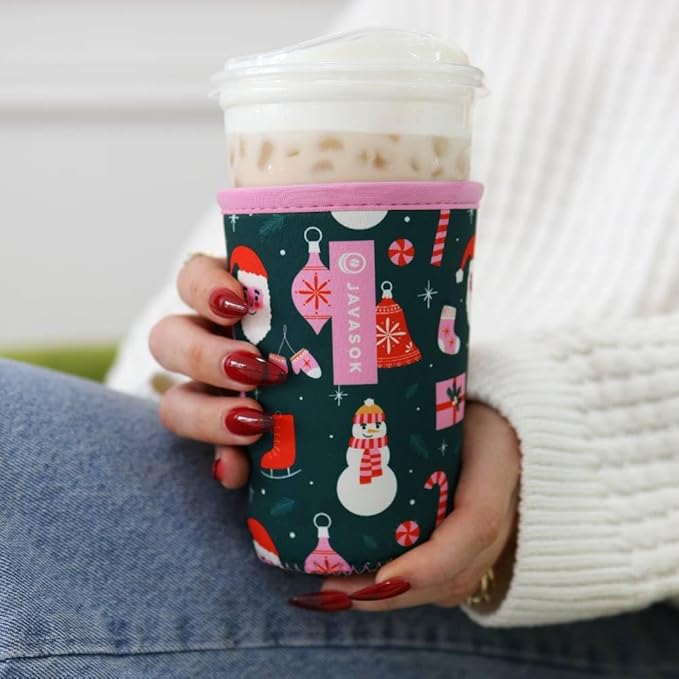 Sok It JavaSok Iced Coffee & Cold Soda Insulated Neoprene Cup Sleeve (Tis the Season, Medium: 22-28oz)