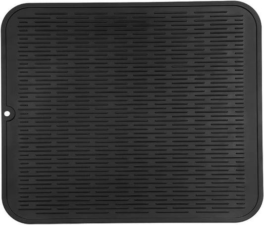 Silicone Dish Drying Mat for Multiple Usage,Easy clean,Eco-friendly,Heat-resistant Silicone Mat for Kitchen Counter or Sink,Refrigerator or Drawer Liner Black XL 18 inches x 16 inches