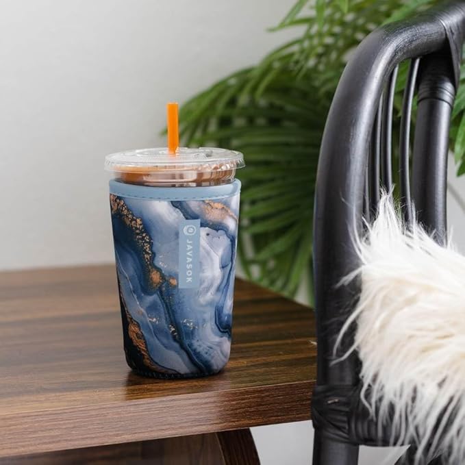 Sok It JavaSok Iced Coffee & Cold Soda Insulated Neoprene Cup Sleeve (Sapphire Drift, Large: 30-32oz)