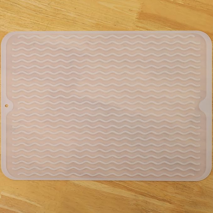 Silicone Dish Drying Mat for Multiple Usage,Easy clean,Eco-friendly,Heat-resistant Silicone Mat for Kitchen Counter or Sink,Refrigerator or drawer liner Translucent L 16 inches x 12 inches