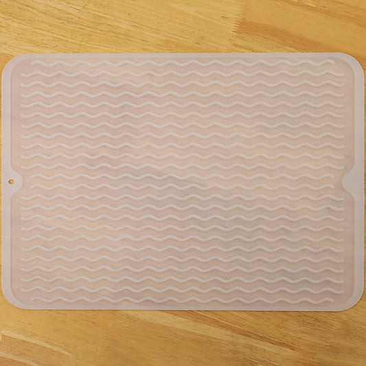 Silicone Dish Drying Mat for Multiple Usage,Easy clean,Eco-friendly,Heat-resistant Silicone Mat for Kitchen Counter or Sink,Refrigerator or drawer liner Translucent L 16 inches x 12 inches