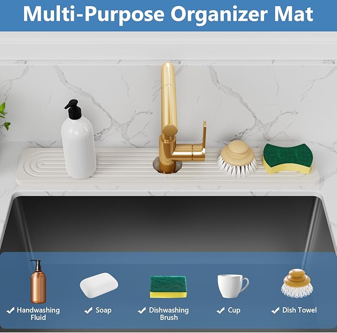 24'' Longer Faucet Mat for Kitchen Sink [Diatomite Stone Super Fast Drying] Stone Faucet Mat for Kitchen Sink Splash Guard Sink Stone Quick Dry around Faucet Stone Drying Mat Bathroom Quick Drying Mat