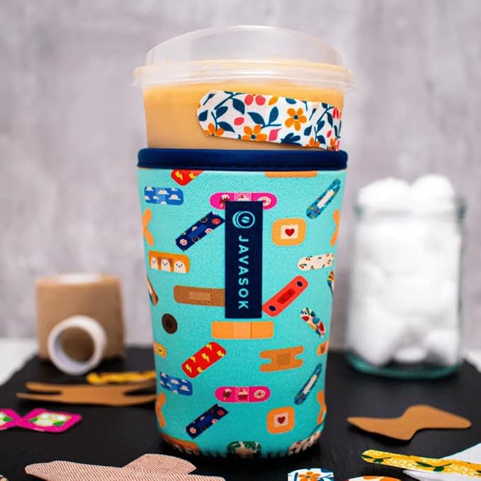 Sok It JavaSok Iced Coffee & Cold Soda Insulated Neoprene Cup Sleeve (Happy Healers, Large: 30-32oz)