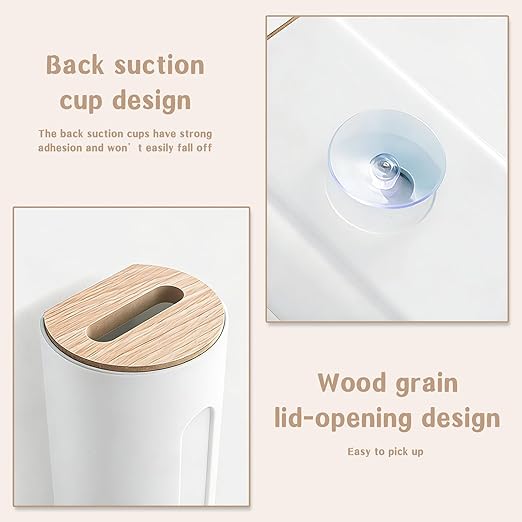 Grocery Bag Holder Wall for Plastic Bag,Mounted with Wood Lid - Plastic Bag Holder with Suction Cup for Kitchen
