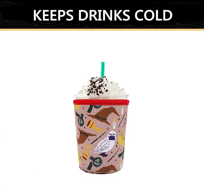 YR Reusable Neoprene Insulator Sleeve for Iced Coffee Cups, 3 Pack Coffee Coolies sleeves for Iced & Hot Drinks, Cold Beverage Cooler Compatible with Starbucks Coffee and More (Horcrux)