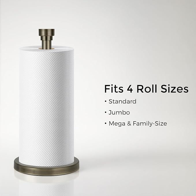 Antique Bronze Paper Towel Holder Countertop, Freestanding Paper Towel Stand with Weighted Non-Slip Base, Easy Assembly, Unique Decorative End Cap for Kitchen and Bathroom