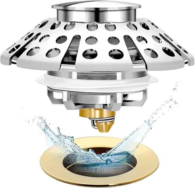 Bathtub Drain Stopper, Pop Up Tub Stopper with Drain Hair Catcher, Bathtub Plug and Cover with Strainer, Universal for 1.5 to 1.8in Tub Drain Hole