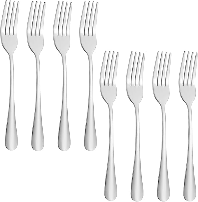 8 Pcs Dinner Forks Set, Food Grade Stainless Steel Forks Silverware, Metal Fork, Flatware Fork for Home, Kitchen or Restaurant, Mirror Polished, Dishwasher Safe, 7.3 Inches