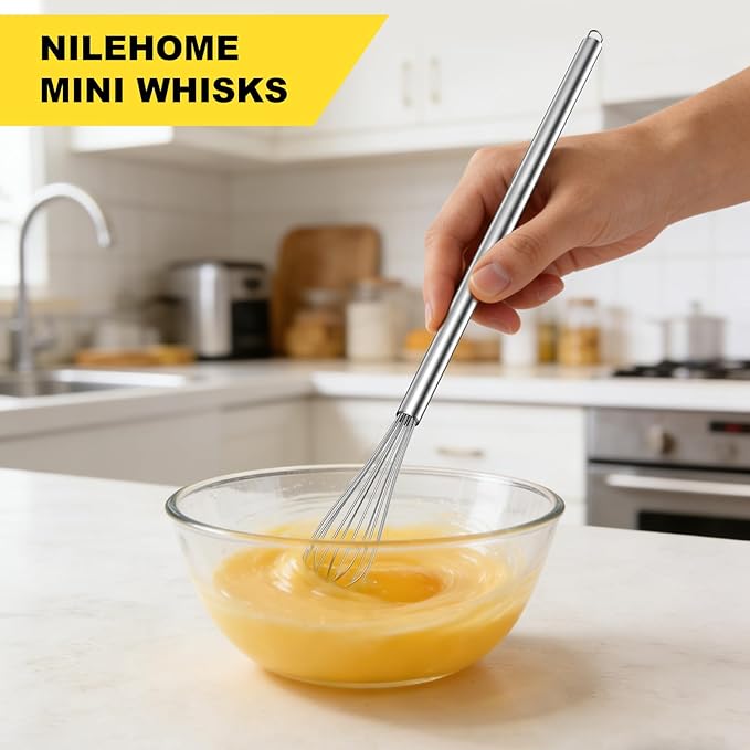NileHome Mini Whisks Stainless Steel Whisk Set 7" 9" 11"Kitchen Small Wisk Balloon Wire Tiny Whisks for Cooking, Whisking, Blending, Beating, Stirring 3 Pack