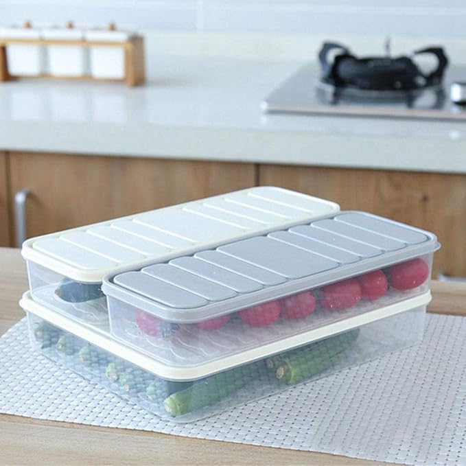 Food Storage Bin Vegetable Organizer with Lid Clear Fridge Crisper Keep Food Fresh BPA Free Kitchen Organizer Bins (Grey-L-SIZE with MAT)