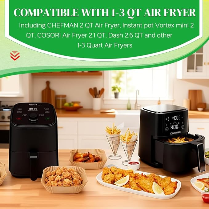 BYKITCHEN Small Air Fryer Liners for 1 to 3 QT Airfryer, Set of 200, 5.5in Mini Air Fryer Parchment Paper, Compatible with CHEFMAN 2 Quart, Cosori 2.1QT, Dash 2.6Qt, Instant Pot Vortex 2QT Airfryer
