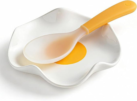 Cute Spoon Rest for Stove Top, Ceramic Egg Spoon Holder for Kitchen Counter Spatula Holder, 5.3in Coffee Spoon Rest, Sunny-Side Up Funny Cooking Spoon Holder for Utensils, Kitchen DéCor