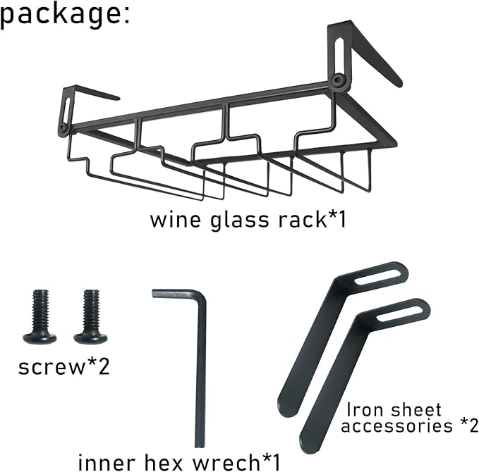 Adjustable Under Cabinet Stemware Holder - Metal Wine Glass Hanger Organizer for Kitchen, Bar, Shelf - Rustproof Hanging Storage Rack for 6-8 Glasses - Space Saving Decor (Black, 3 Rows)