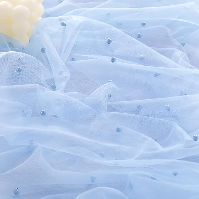Socomi Pearl Table Runner Tulle Summer Cheesecloth 10FT Gauze Cheese Cloth Sheer Chiffon Wedding Birthday Party Baby Shower Bridal Anniversary Holiday Centerpiece Table Decor 3pcs Blue