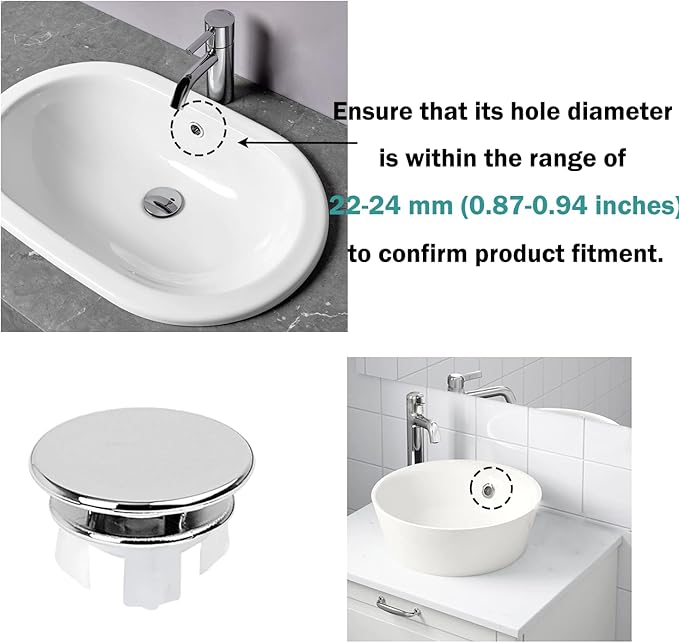 Sink Overflow Hole Cover Basin Trim Insert for Home, Sink, Bathroom, Kitchen Decorative Sink Drain Cap, Double Layer Copper Solid Chrome Overflow Cover(Silver)