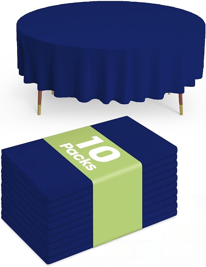 Pureegg Plastic Table Cloth Disposable 10 Pack, 84'' Round Table Cloths, Graduation, Patriotic Decorations, Thanksgiving, Veterans Day Tablecloths, Round, Plastic Cover, Leakproof & Sturdy, Navy Blue