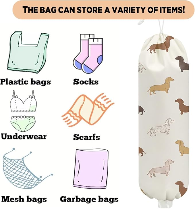 2 Pcs Dog Plastic Bag Holder, Wall Mount Grocery Bag Holder for Plastic Bags, Large Reusable Grocery Bags Organizer Storage Dispenser for Home Kitchen, Dog Lovers Gifts for Women, 22.5x9 Inch