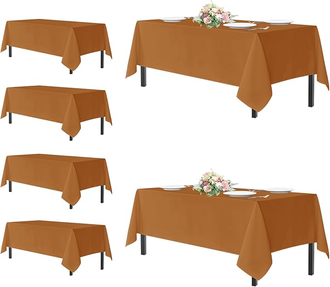 sancua Thanksgiving Tablecloths for 8 Foot Rectangle Tables, 6 Pack Light Brown - Washable Polyester Fabric Fall Table Cloth for Harvest Party, Birthday, Banquet Reception, 60x120 Inch Bronze