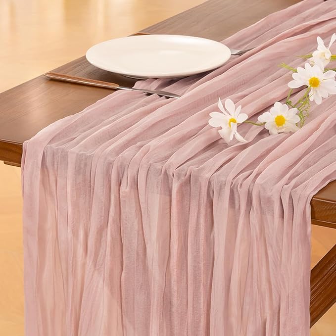 Socomi 15pcs Pink Cheesecloth Table Runner Summer Boho Rustic Gauze Dusty Pink Farmhouse 120 inch 10FT Cheese Cloth Sheer Runner for Wedding Party Baby Shower Birthday Home Decor Holiday