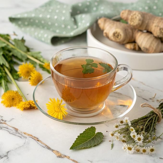 Gardenika Organic Digestive Loose Leaf Tea, Stomach Ease Herbal Caffeine-Free Leaves, Ayurvedic Blend with Dandelion Root, Ginger, Peppermint, Licorice – 4 oz