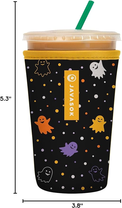Sok It JavaSok Iced Coffee & Cold Soda Insulated Neoprene Cup Sleeve (Ghost Party, Medium: 22-28oz)