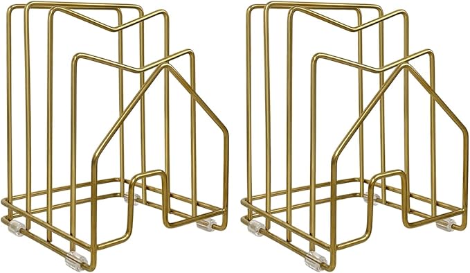 2 Pack Pot Lid Organizer Cutting Board Holder Inside Cabinet 304 Stainless Steel Pot and Pan Organizer Under Cabinet Cookie Sheet Bakeware Serving Tray Cooling Rack Stand Kitchen Countertop Matte Gold