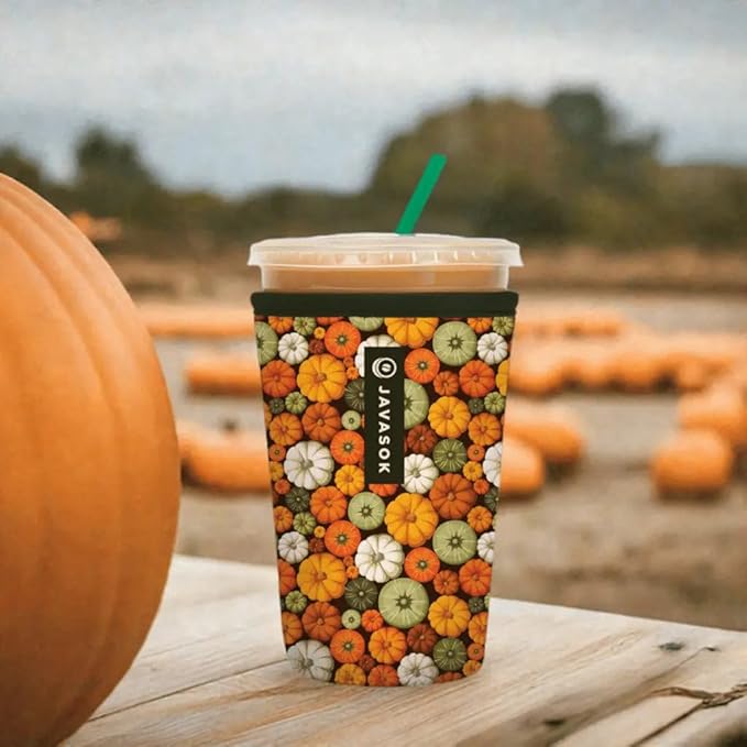 Sok It JavaSok Iced Coffee & Cold Soda Insulated Neoprene Cup Sleeve (Pumpkin Spice, Medium: 22-28oz)