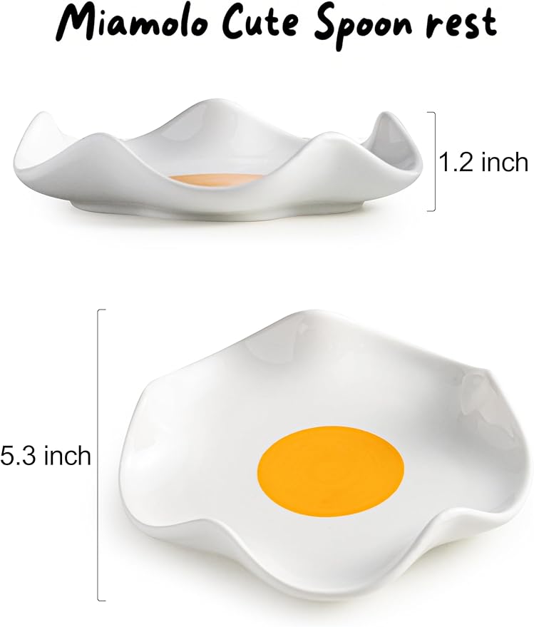 Cute Spoon Rest for Stove Top, Ceramic Egg Spoon Holder for Kitchen Counter Spatula Holder, 5.3in Coffee Spoon Rest, Sunny-Side Up Funny Cooking Spoon Holder for Utensils, Kitchen DéCor