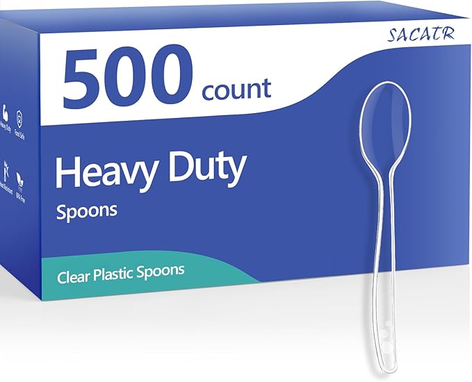 500 Count Clear Plastic Spoons Bulk - Plastic Silverware Spoons Heavy Duty, Premium Disposable Spoons, BPA-Free, Heat Resistant, Suitable for Parties, Events, and Everyday Use